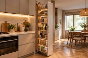 Pull-out pantry for smart Kitchen Organization.