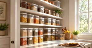 Clear jars for simple Kitchen Organization.