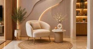Wall decor ideas featuring a cozy neutral reading nook with a textured accent wall.