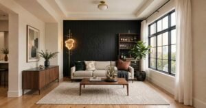 A Small Living Room Featuring Modern Black Accent Wall