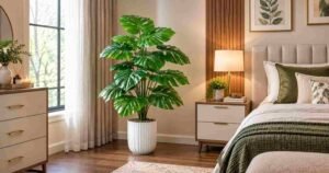 Artificial greenery plant in a modern bedroom.