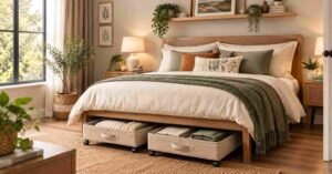 Cozy bedroom with under-bed storage.