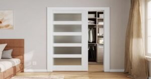 Small bedroom ideas with a space-saving open closet.