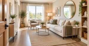 Warm neutral living room with cozy living room layouts and modern decor