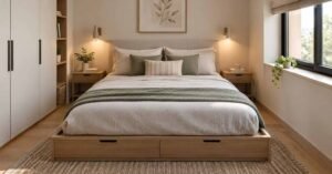 Cozy bedroom with smart storage, perfect for Small Bedroom Ideas for Couples.