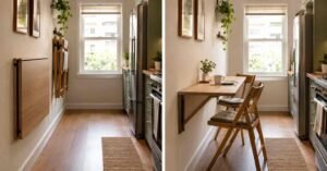 A foldable dining table that saves space in small kitchen.